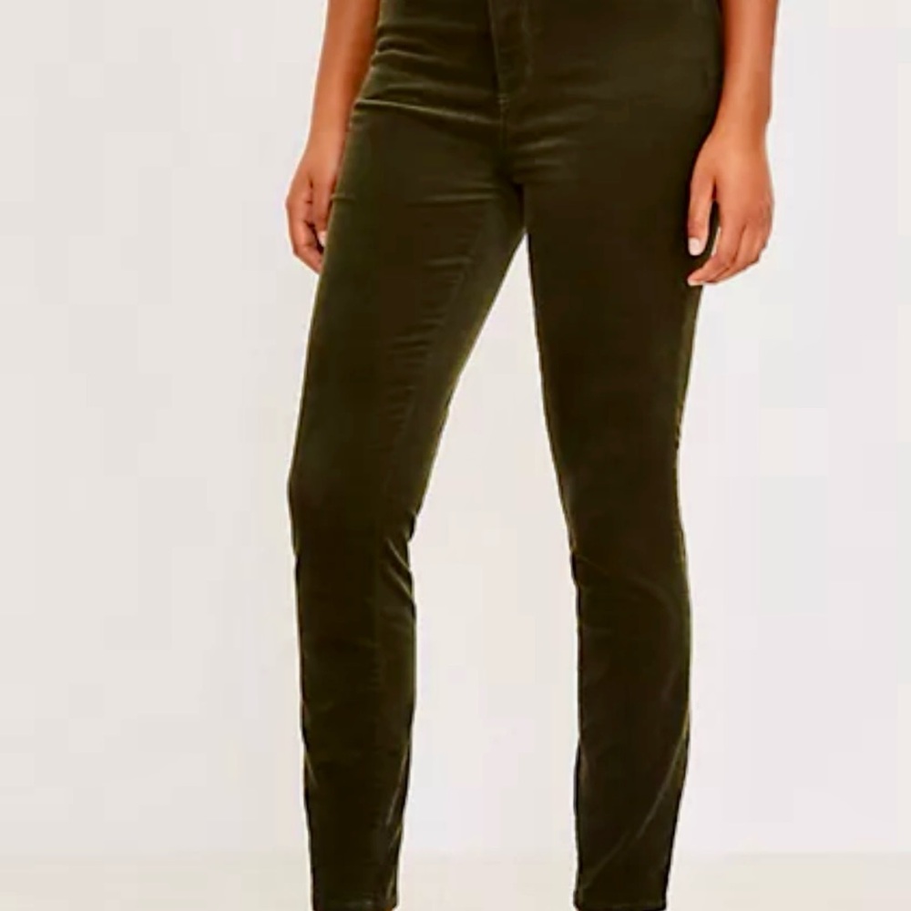 Loft High Waisted Skinny Corduroy Pants - Olive Green